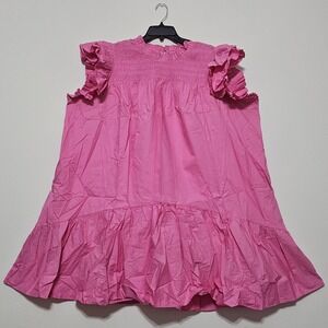 Sugarlips Women Plus Size 3X Dress Shift Pink Cap Sleeve Smocked 100% Cotton New